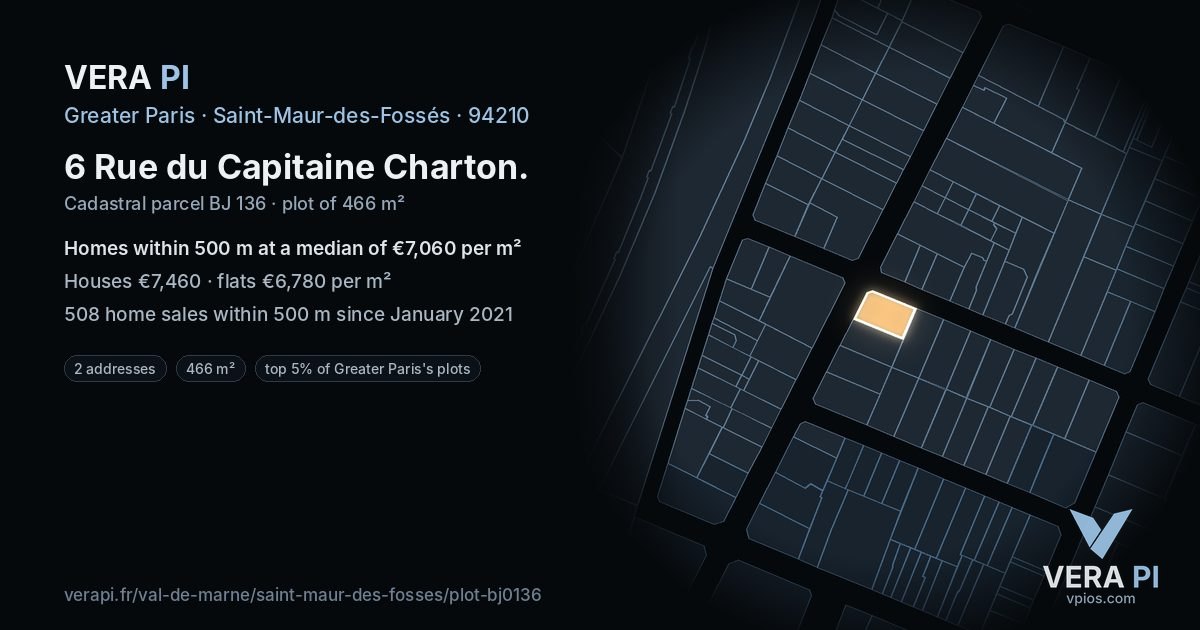 6 Rue du Capitaine Charton, Saint-Maur-des-Fossés at night – the plot lit, the parcels around coloured by the prices near them