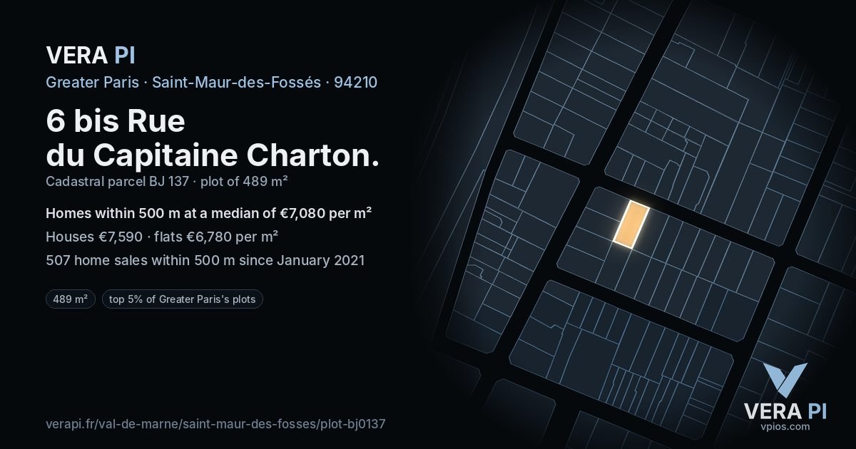 6 bis Rue du Capitaine Charton, Saint-Maur-des-Fossés at night – the plot lit, the parcels around coloured by the prices near them