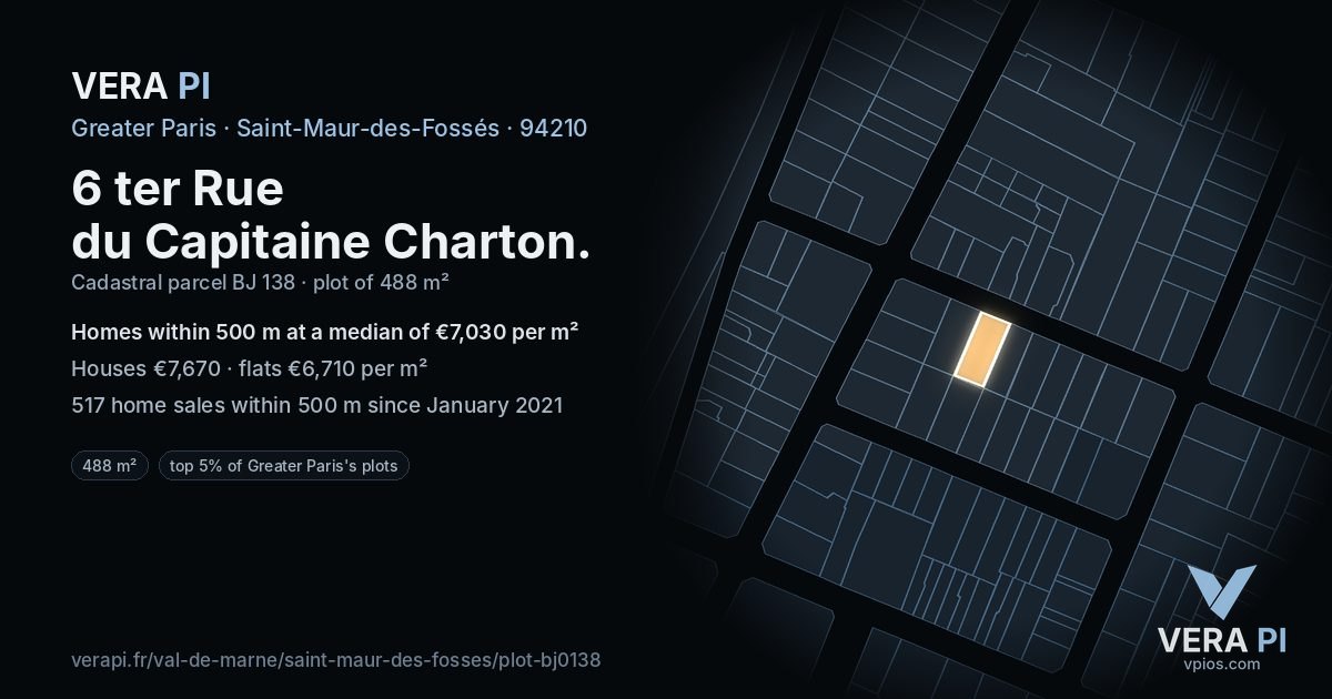 6 ter Rue du Capitaine Charton, Saint-Maur-des-Fossés at night – the plot lit, the parcels around coloured by the prices near them