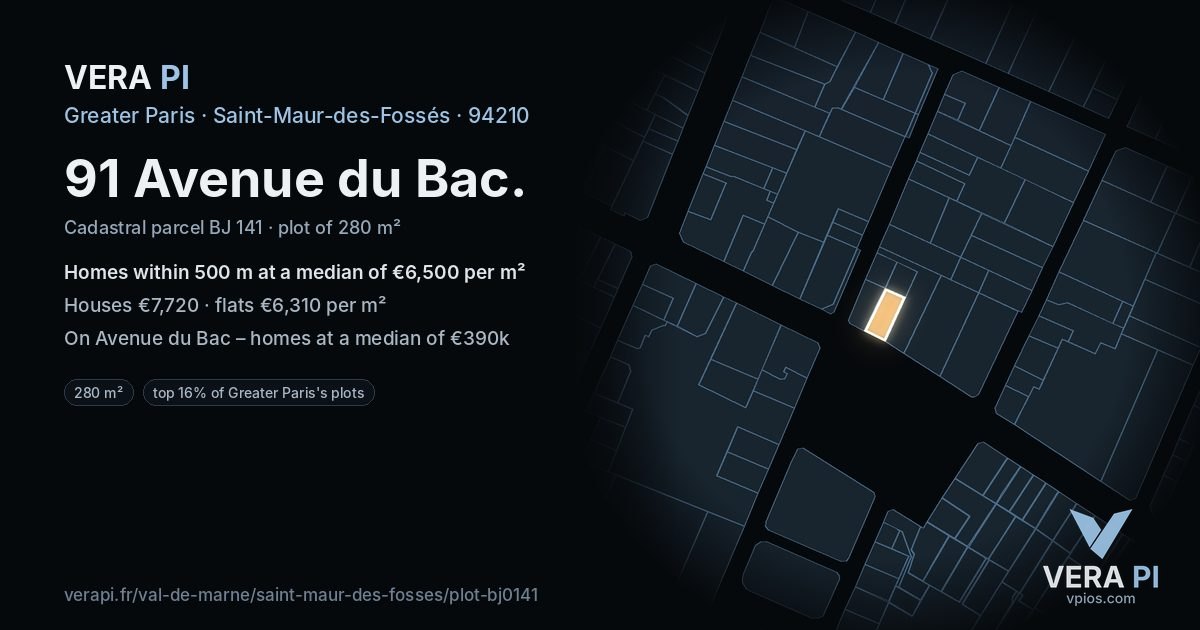 91 Avenue du Bac, Saint-Maur-des-Fossés at night – the plot lit, the parcels around coloured by the prices near them