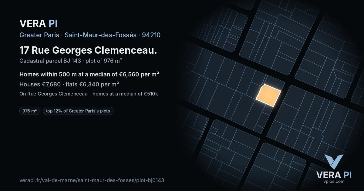 17 Rue Georges Clemenceau, Saint-Maur-des-Fossés at night – the plot lit, the parcels around coloured by the prices near them