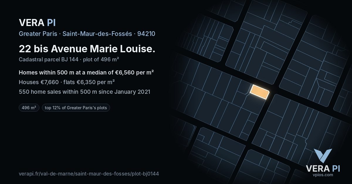 22 bis Avenue Marie Louise, Saint-Maur-des-Fossés at night – the plot lit, the parcels around coloured by the prices near them
