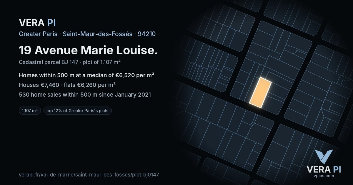 19 Avenue Marie Louise, Saint-Maur-des-Fossés at night – the plot lit, the parcels around coloured by the prices near them