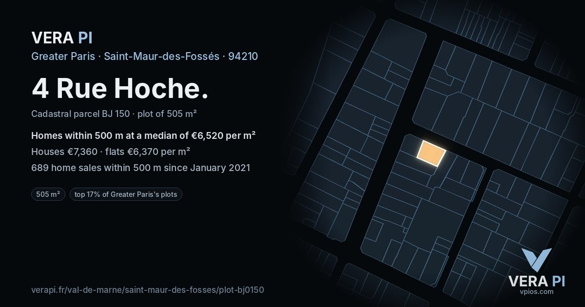 4 Rue Hoche, Saint-Maur-des-Fossés at night – the plot lit, the parcels around coloured by the prices near them