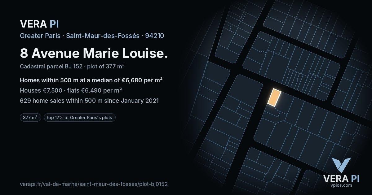 8 Avenue Marie Louise, Saint-Maur-des-Fossés at night – the plot lit, the parcels around coloured by the prices near them