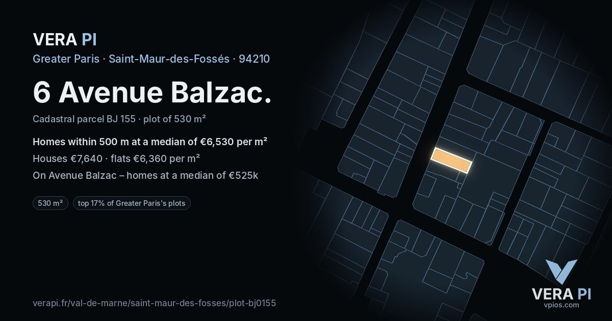 6 Avenue Balzac, Saint-Maur-des-Fossés at night – the plot lit, the parcels around coloured by the prices near them