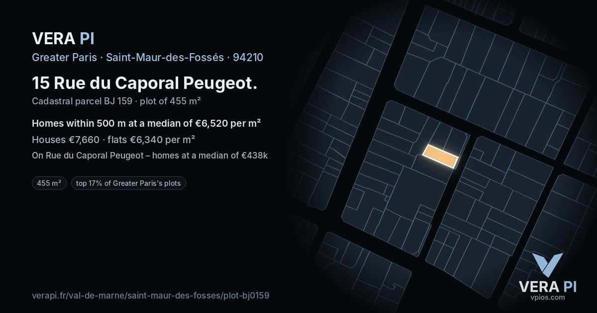 15 Rue du Caporal Peugeot, Saint-Maur-des-Fossés at night – the plot lit, the parcels around coloured by the prices near them