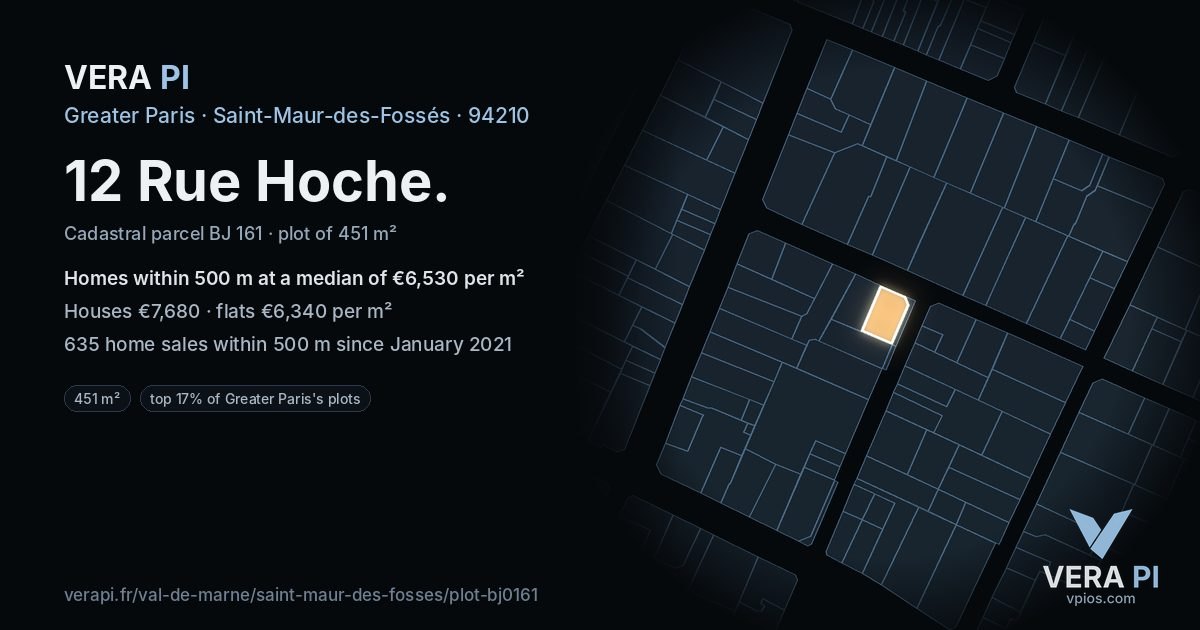 12 Rue Hoche, Saint-Maur-des-Fossés at night – the plot lit, the parcels around coloured by the prices near them