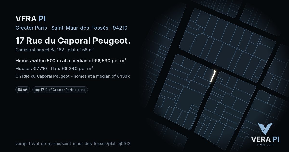 17 Rue du Caporal Peugeot, Saint-Maur-des-Fossés at night – the plot lit, the parcels around coloured by the prices near them