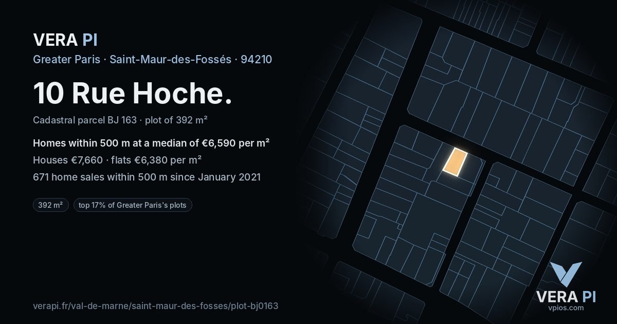 10 Rue Hoche, Saint-Maur-des-Fossés at night – the plot lit, the parcels around coloured by the prices near them