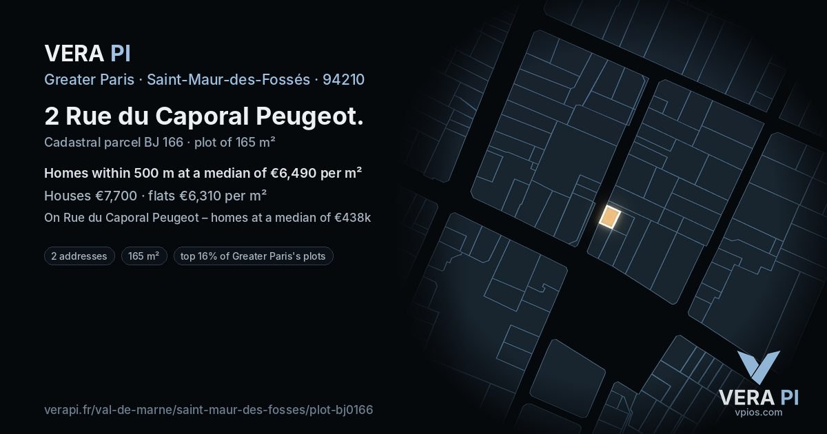 2 Rue du Caporal Peugeot, Saint-Maur-des-Fossés at night – the plot lit, the parcels around coloured by the prices near them