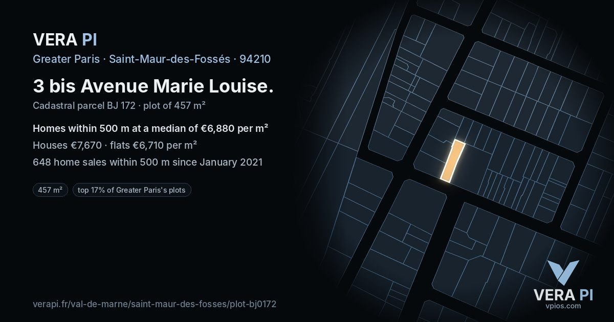3 bis Avenue Marie Louise, Saint-Maur-des-Fossés at night – the plot lit, the parcels around coloured by the prices near them