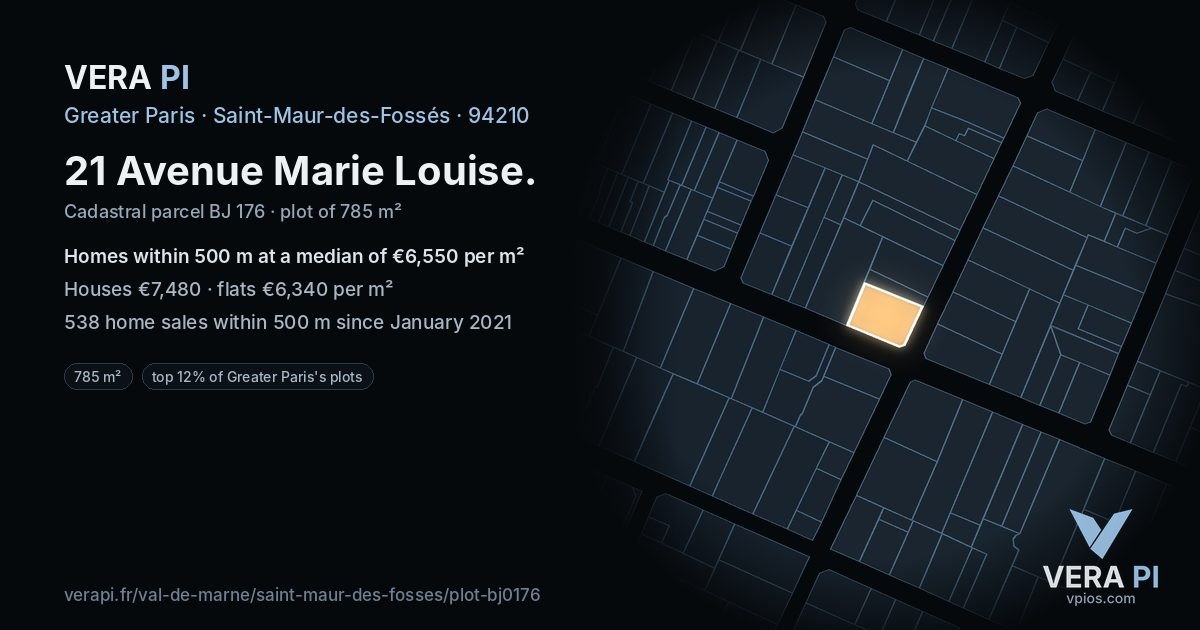 21 Avenue Marie Louise, Saint-Maur-des-Fossés at night – the plot lit, the parcels around coloured by the prices near them