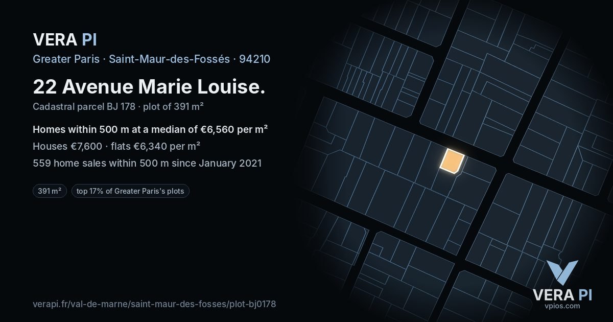 22 Avenue Marie Louise, Saint-Maur-des-Fossés at night – the plot lit, the parcels around coloured by the prices near them