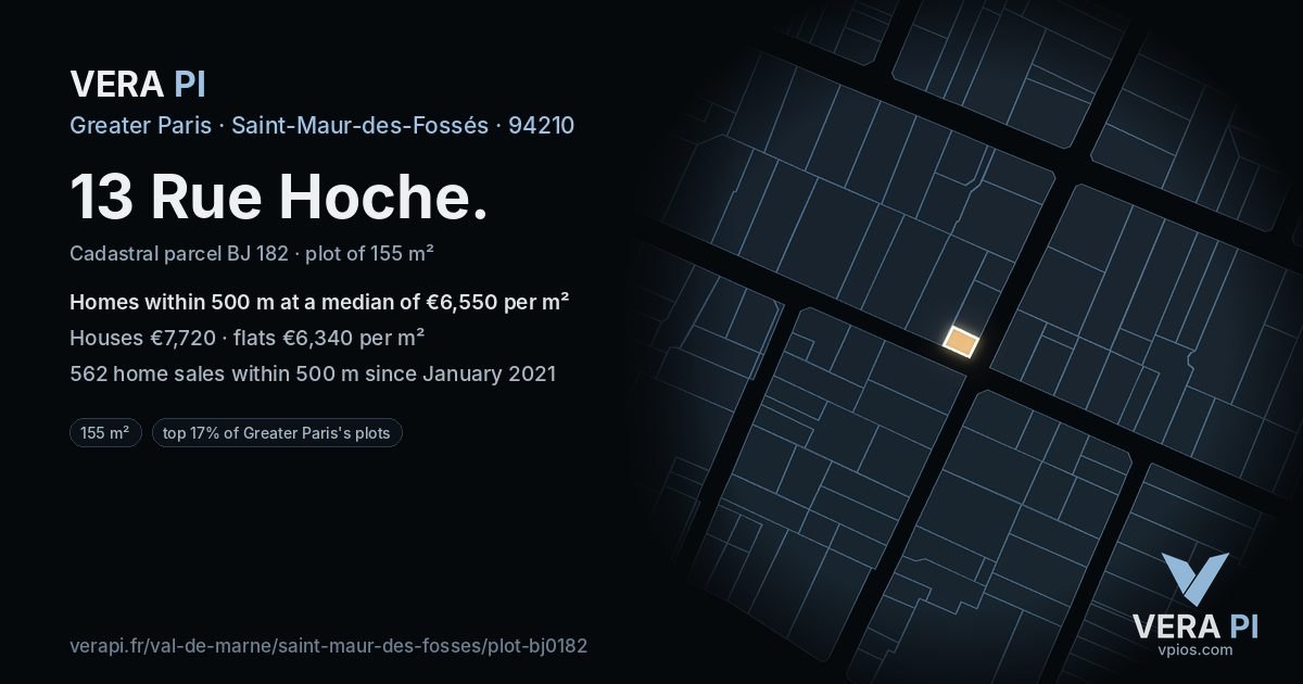 13 Rue Hoche, Saint-Maur-des-Fossés at night – the plot lit, the parcels around coloured by the prices near them