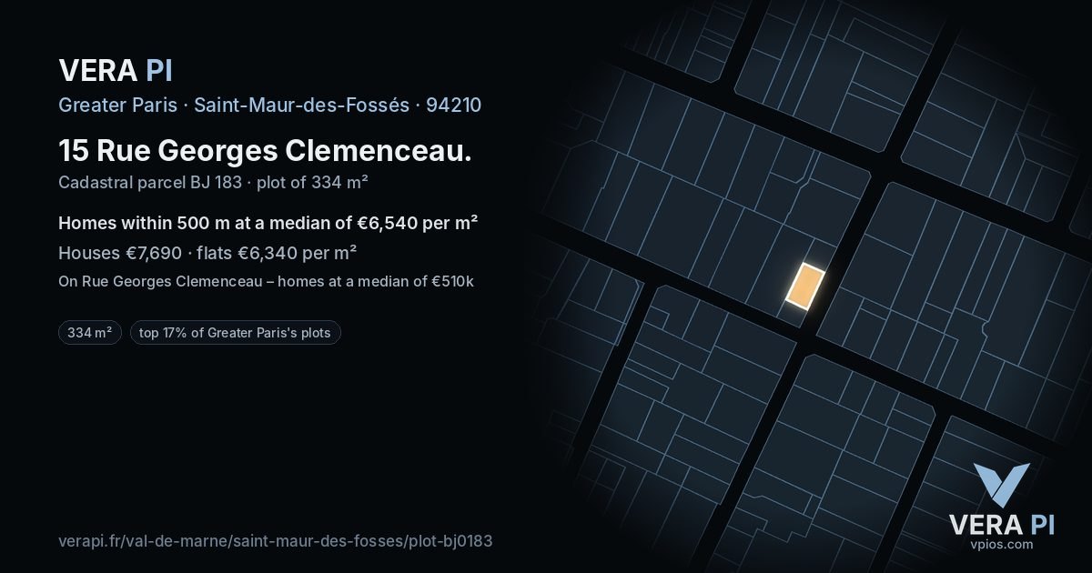 15 Rue Georges Clemenceau, Saint-Maur-des-Fossés at night – the plot lit, the parcels around coloured by the prices near them