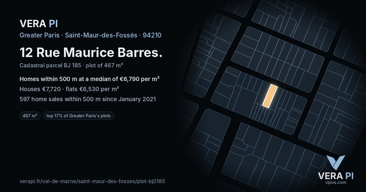 12 Rue Maurice Barres, Saint-Maur-des-Fossés at night – the plot lit, the parcels around coloured by the prices near them