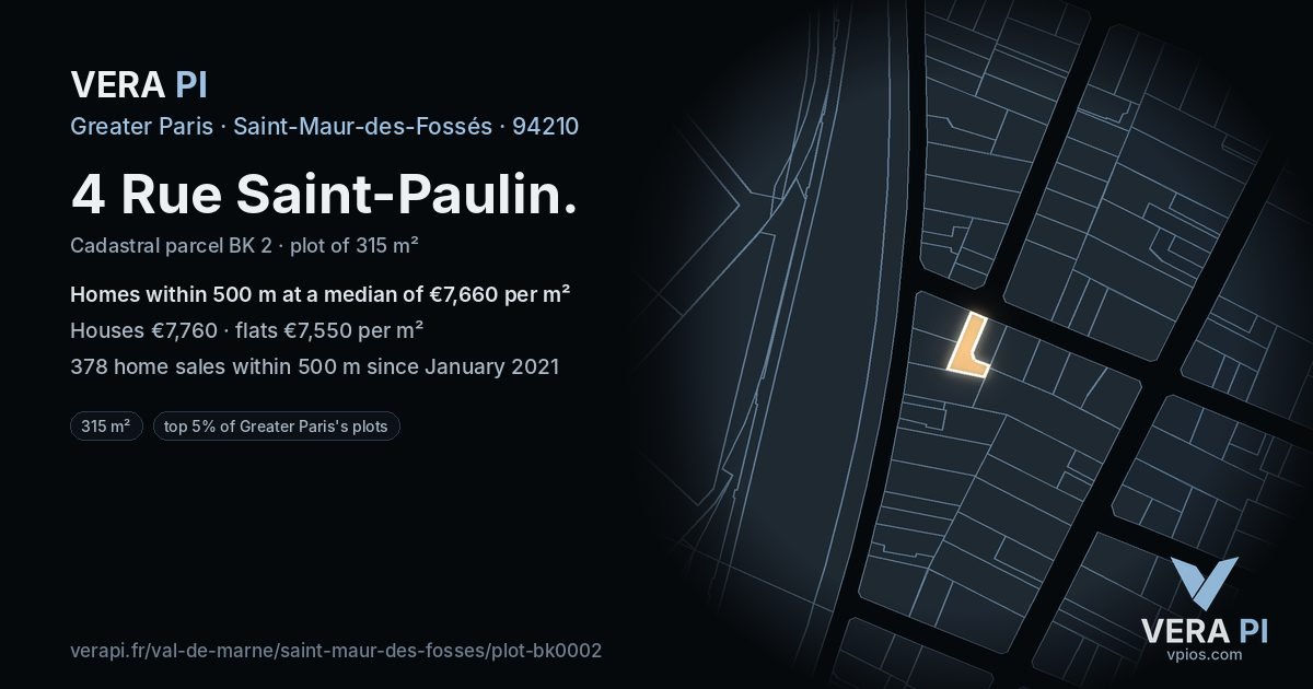 4 Rue Saint-Paulin, Saint-Maur-des-Fossés at night – the plot lit, the parcels around coloured by the prices near them