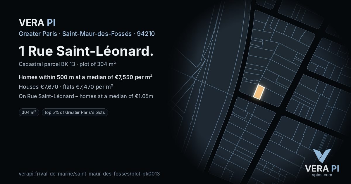 1 Rue Saint-Léonard, Saint-Maur-des-Fossés at night – the plot lit, the parcels around coloured by the prices near them
