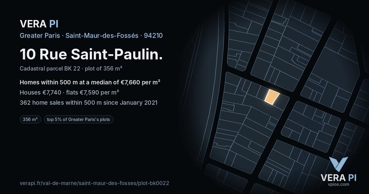 10 Rue Saint-Paulin, Saint-Maur-des-Fossés at night – the plot lit, the parcels around coloured by the prices near them