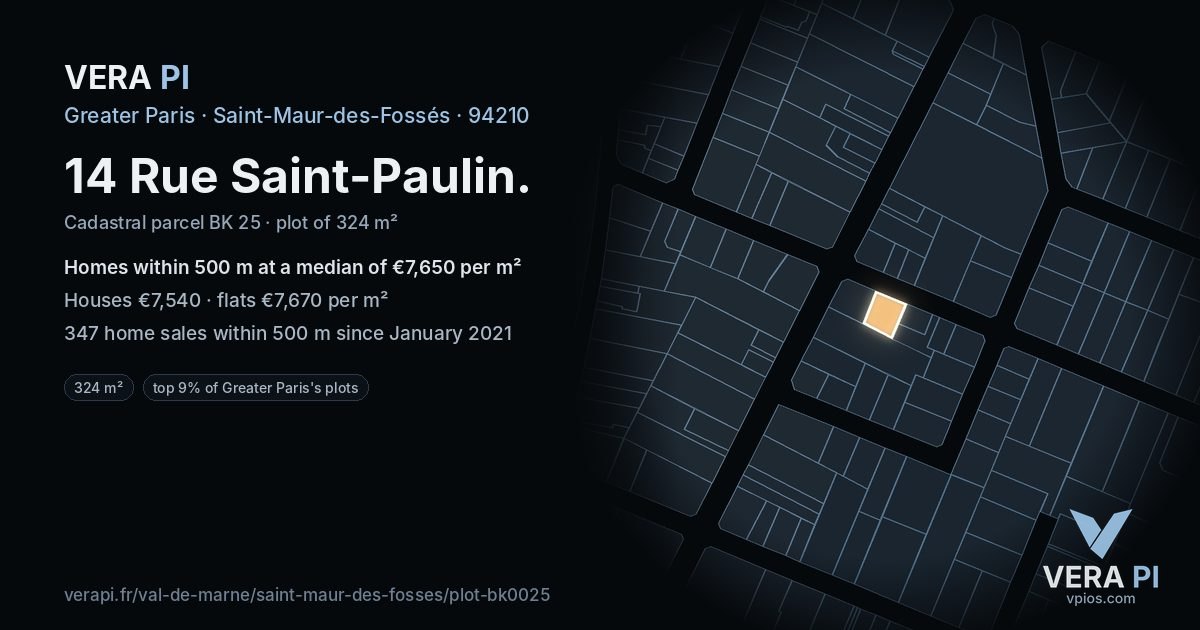14 Rue Saint-Paulin, Saint-Maur-des-Fossés at night – the plot lit, the parcels around coloured by the prices near them