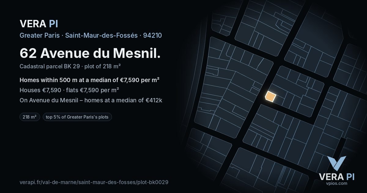 62 Avenue du Mesnil, Saint-Maur-des-Fossés at night – the plot lit, the parcels around coloured by the prices near them