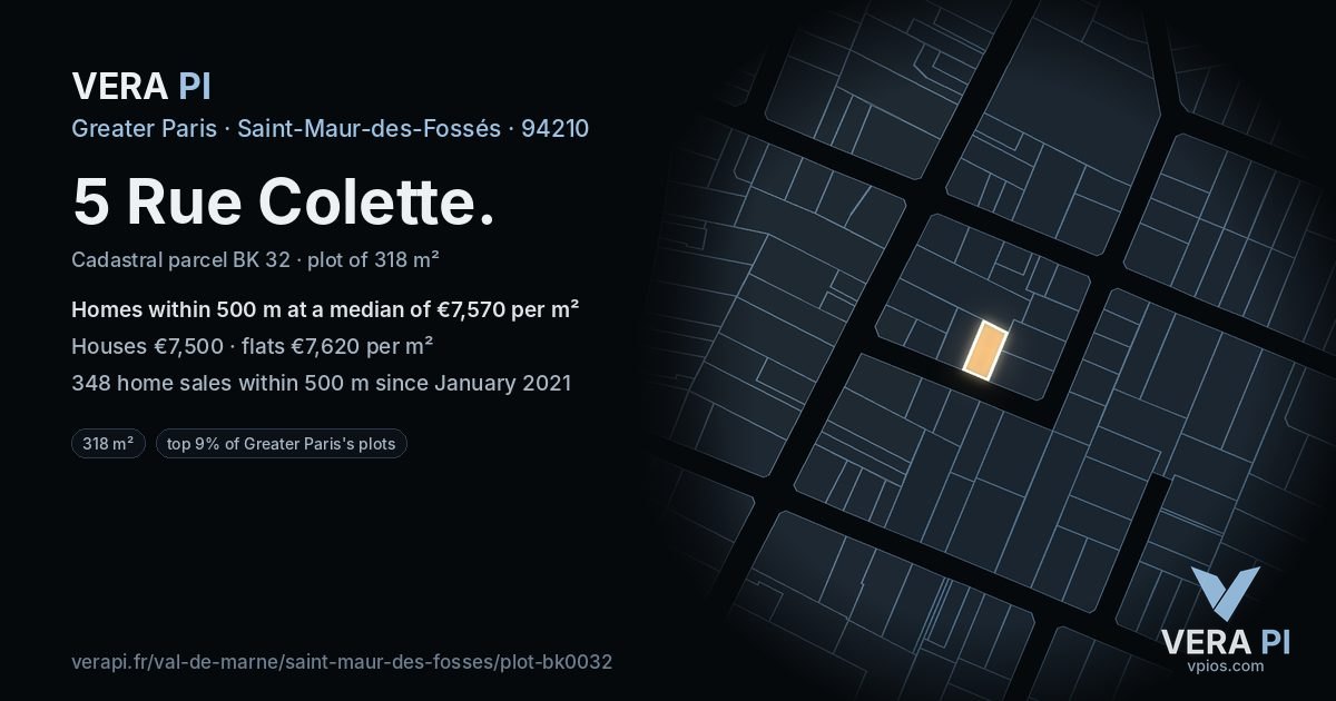 5 Rue Colette, Saint-Maur-des-Fossés at night – the plot lit, the parcels around coloured by the prices near them