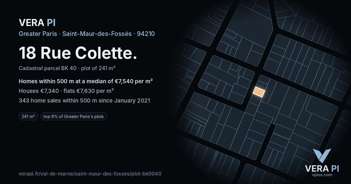 18 Rue Colette, Saint-Maur-des-Fossés at night – the plot lit, the parcels around coloured by the prices near them