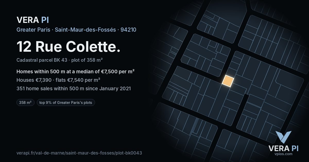 12 Rue Colette, Saint-Maur-des-Fossés at night – the plot lit, the parcels around coloured by the prices near them