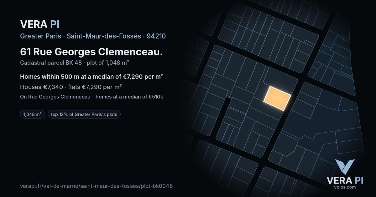 61 Rue Georges Clemenceau, Saint-Maur-des-Fossés at night – the plot lit, the parcels around coloured by the prices near them