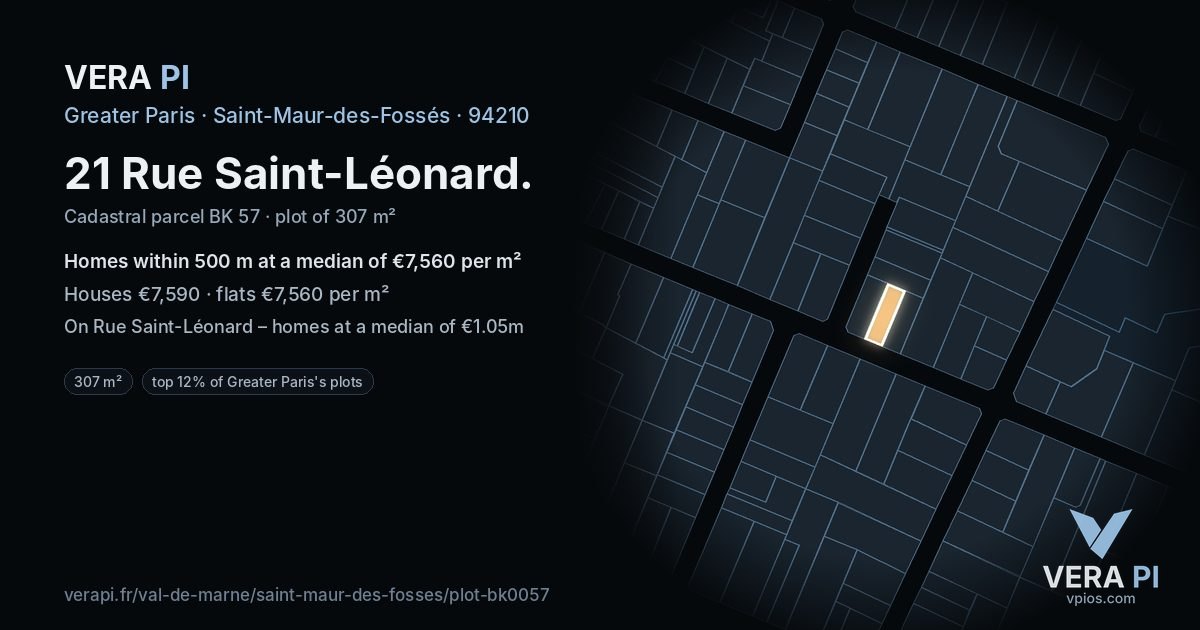 21 Rue Saint-Léonard, Saint-Maur-des-Fossés at night – the plot lit, the parcels around coloured by the prices near them