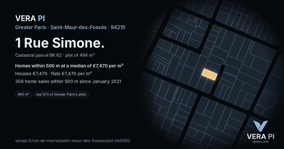 1 Rue Simone, Saint-Maur-des-Fossés at night – the plot lit, the parcels around coloured by the prices near them