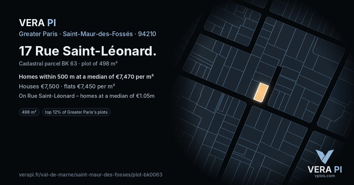 17 Rue Saint-Léonard, Saint-Maur-des-Fossés at night – the plot lit, the parcels around coloured by the prices near them