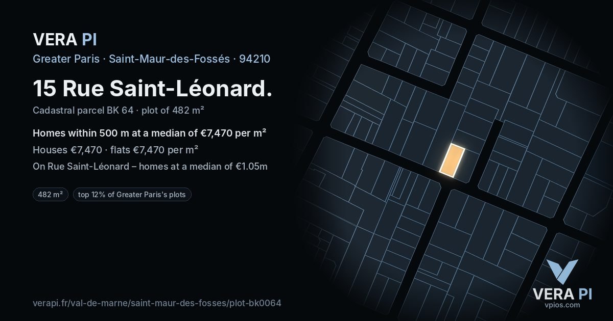 15 Rue Saint-Léonard, Saint-Maur-des-Fossés at night – the plot lit, the parcels around coloured by the prices near them