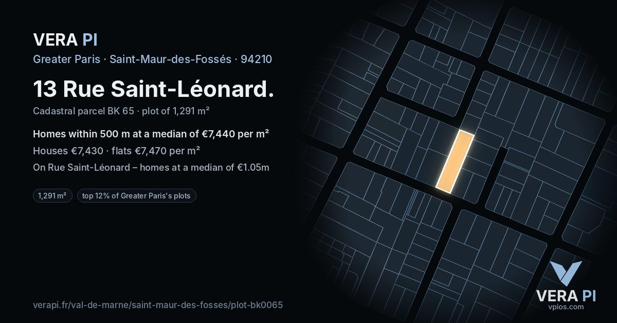 13 Rue Saint-Léonard, Saint-Maur-des-Fossés at night – the plot lit, the parcels around coloured by the prices near them
