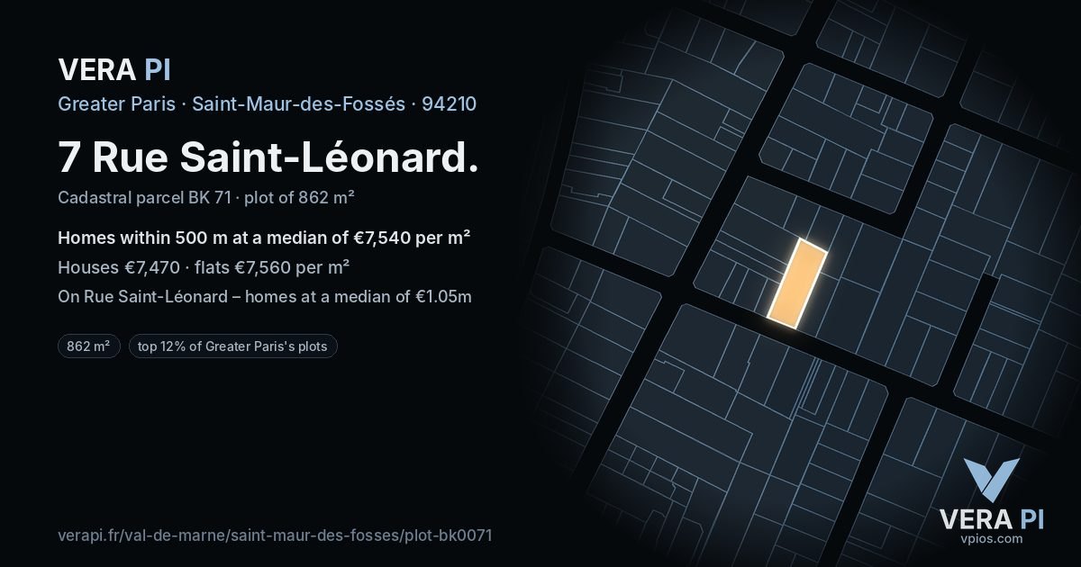 7 Rue Saint-Léonard, Saint-Maur-des-Fossés at night – the plot lit, the parcels around coloured by the prices near them