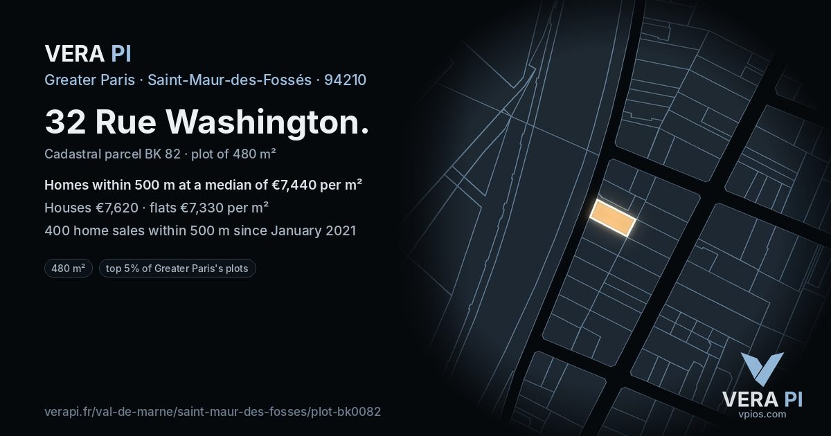 32 Rue Washington, Saint-Maur-des-Fossés at night – the plot lit, the parcels around coloured by the prices near them