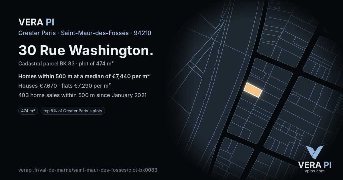 30 Rue Washington, Saint-Maur-des-Fossés at night – the plot lit, the parcels around coloured by the prices near them