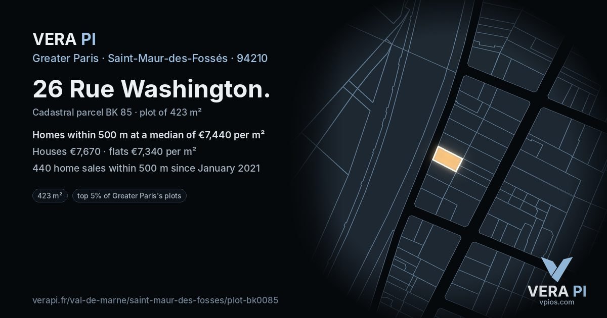 26 Rue Washington, Saint-Maur-des-Fossés at night – the plot lit, the parcels around coloured by the prices near them