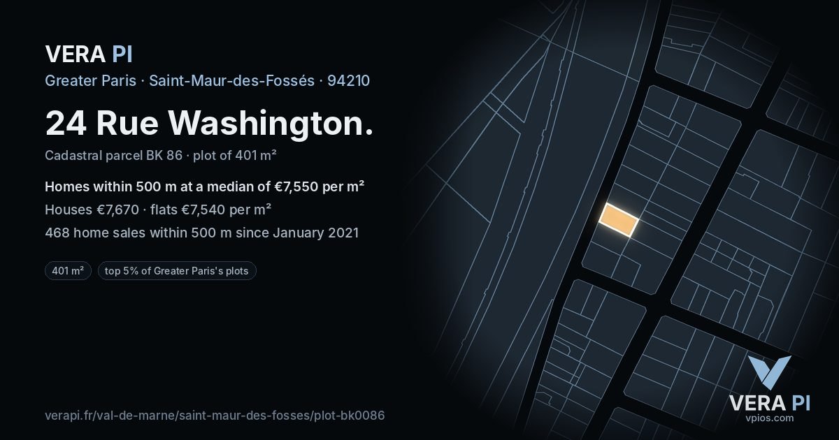 24 Rue Washington, Saint-Maur-des-Fossés at night – the plot lit, the parcels around coloured by the prices near them