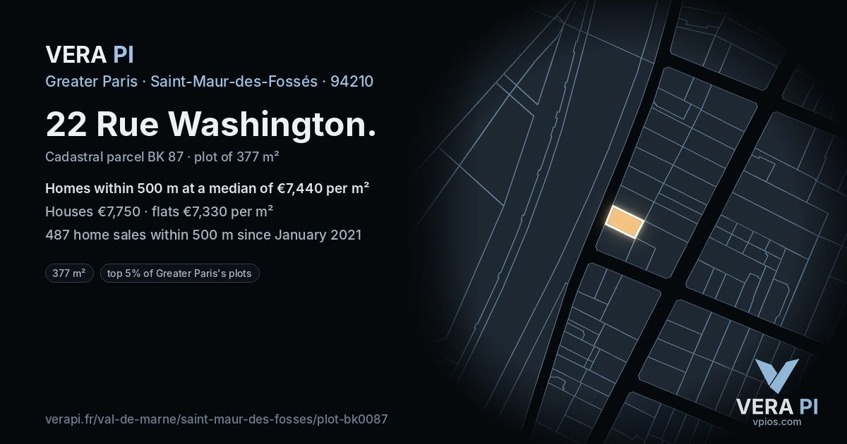 22 Rue Washington, Saint-Maur-des-Fossés at night – the plot lit, the parcels around coloured by the prices near them