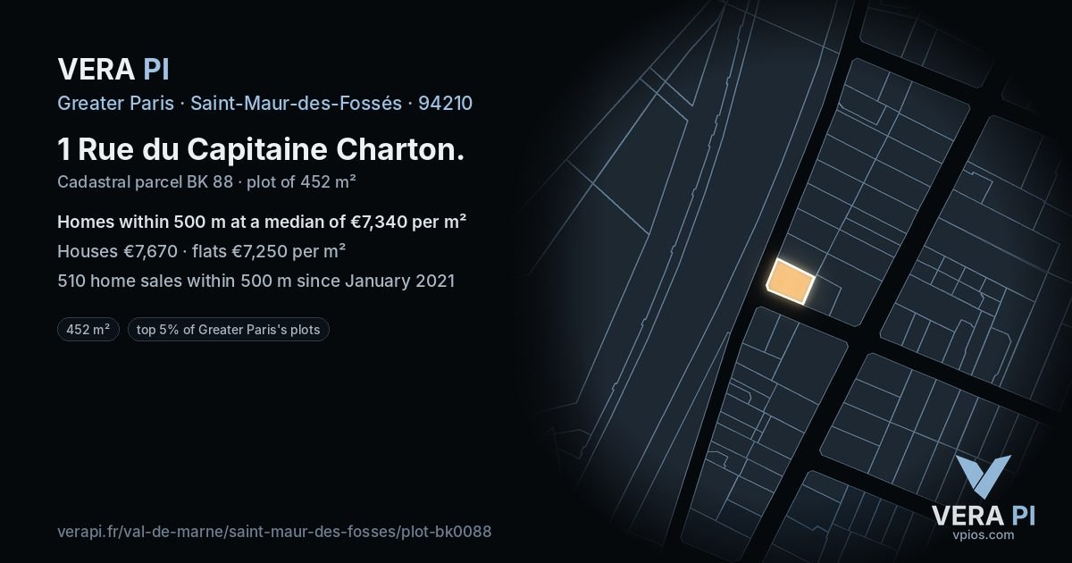 1 Rue du Capitaine Charton, Saint-Maur-des-Fossés at night – the plot lit, the parcels around coloured by the prices near them