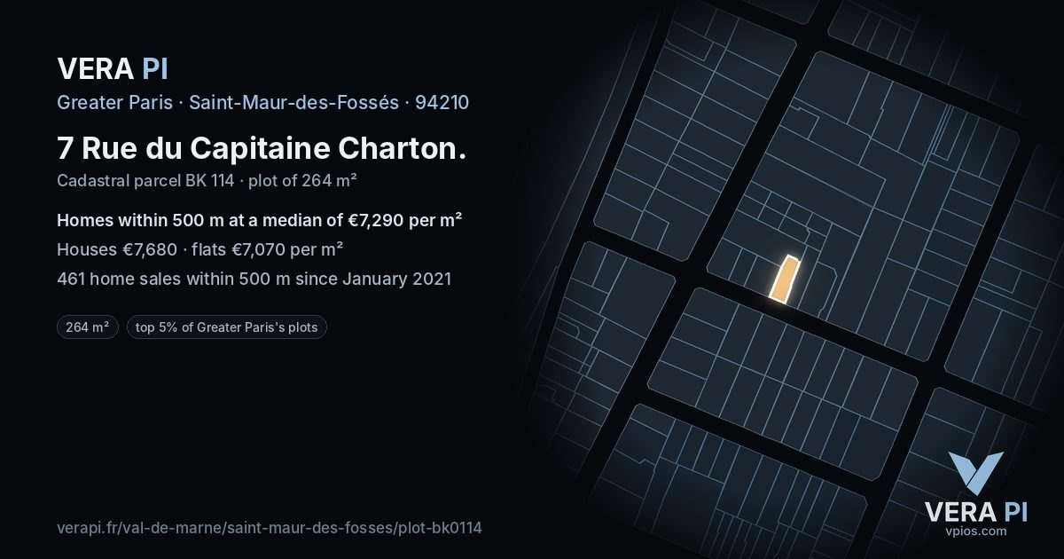 7 Rue du Capitaine Charton, Saint-Maur-des-Fossés at night – the plot lit, the parcels around coloured by the prices near them