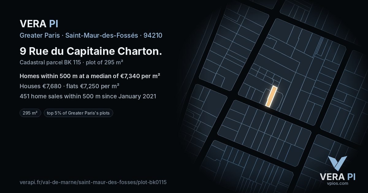 9 Rue du Capitaine Charton, Saint-Maur-des-Fossés at night – the plot lit, the parcels around coloured by the prices near them