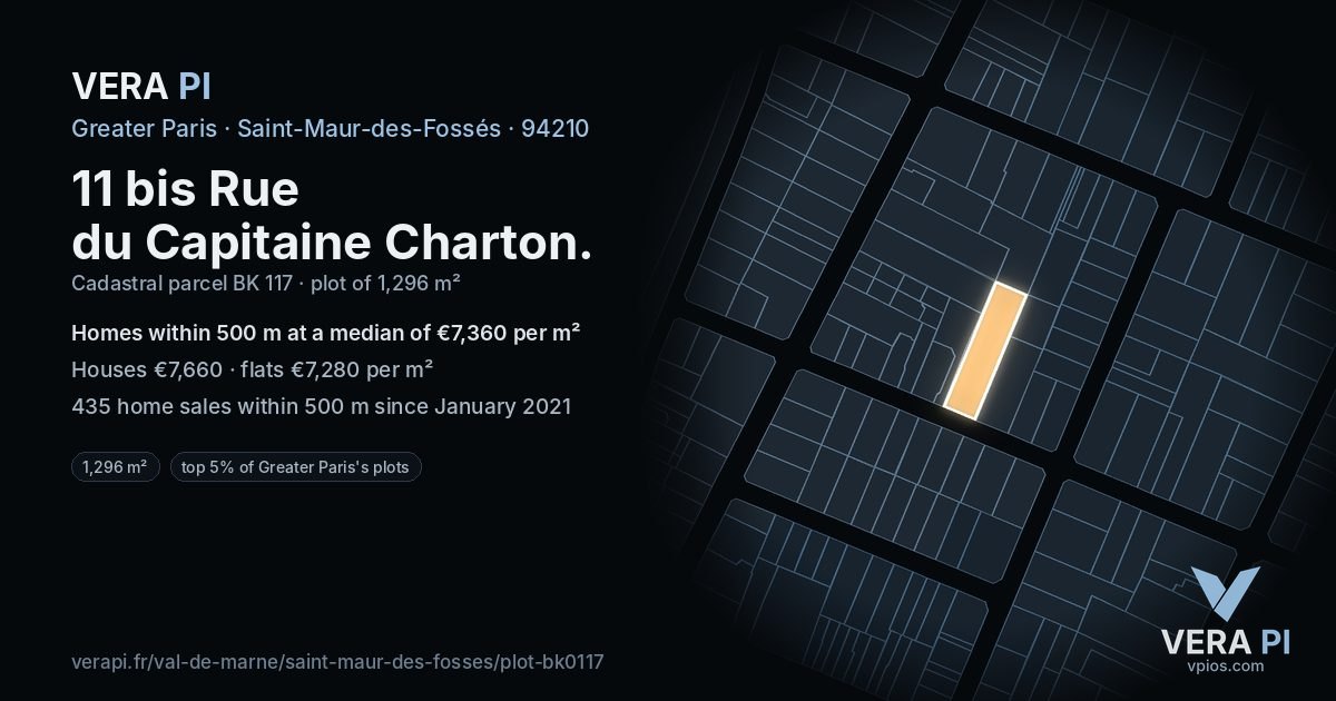 11 bis Rue du Capitaine Charton, Saint-Maur-des-Fossés at night – the plot lit, the parcels around coloured by the prices near them