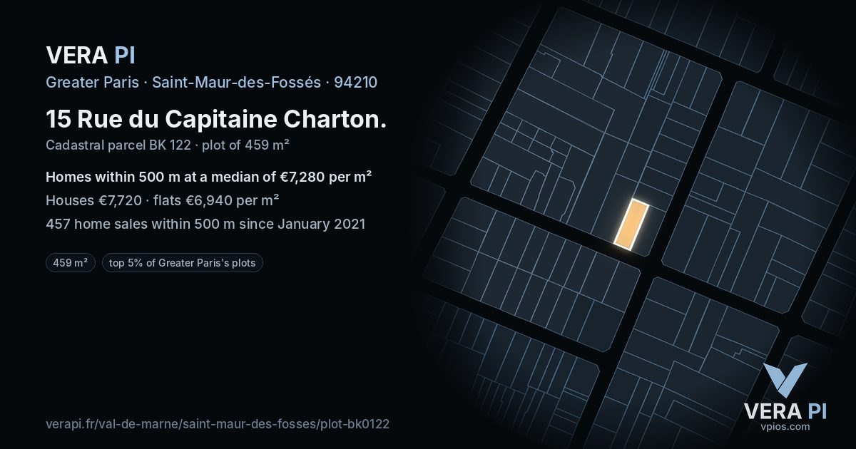 15 Rue du Capitaine Charton, Saint-Maur-des-Fossés at night – the plot lit, the parcels around coloured by the prices near them