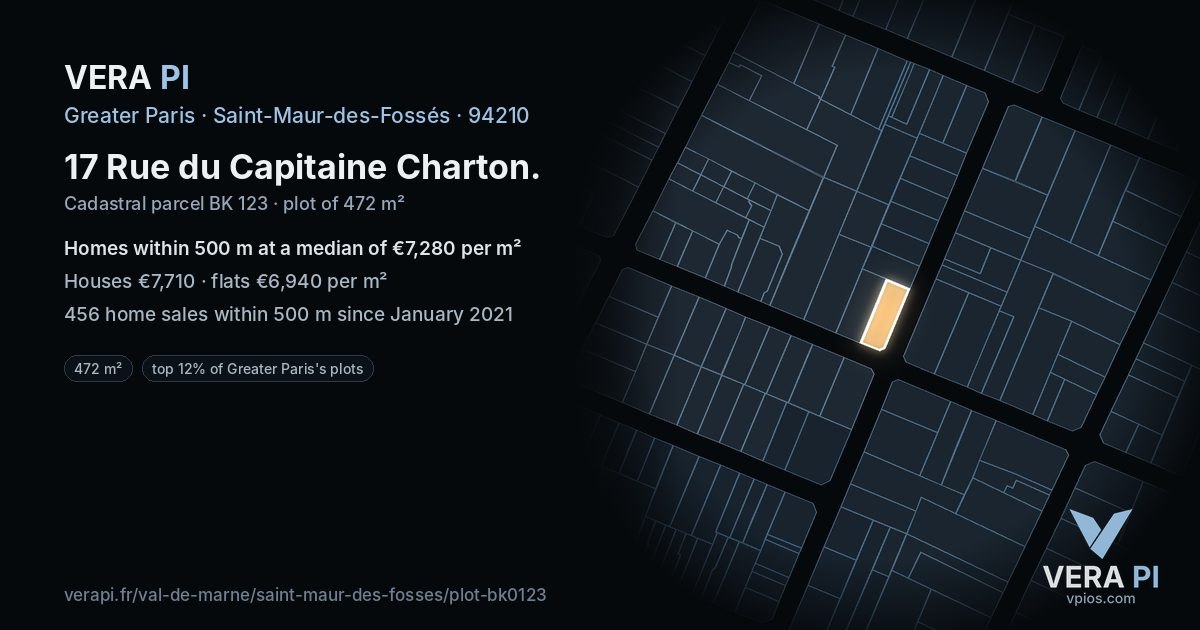 17 Rue du Capitaine Charton, Saint-Maur-des-Fossés at night – the plot lit, the parcels around coloured by the prices near them