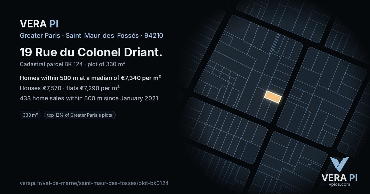 19 Rue du Colonel Driant, Saint-Maur-des-Fossés at night – the plot lit, the parcels around coloured by the prices near them