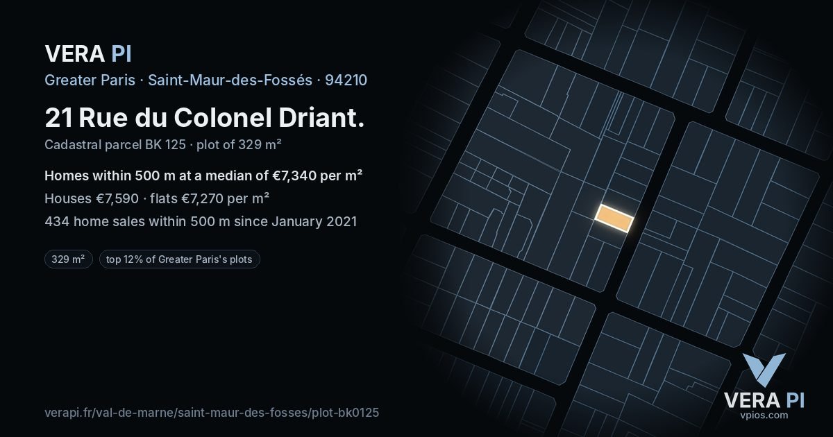 21 Rue du Colonel Driant, Saint-Maur-des-Fossés at night – the plot lit, the parcels around coloured by the prices near them