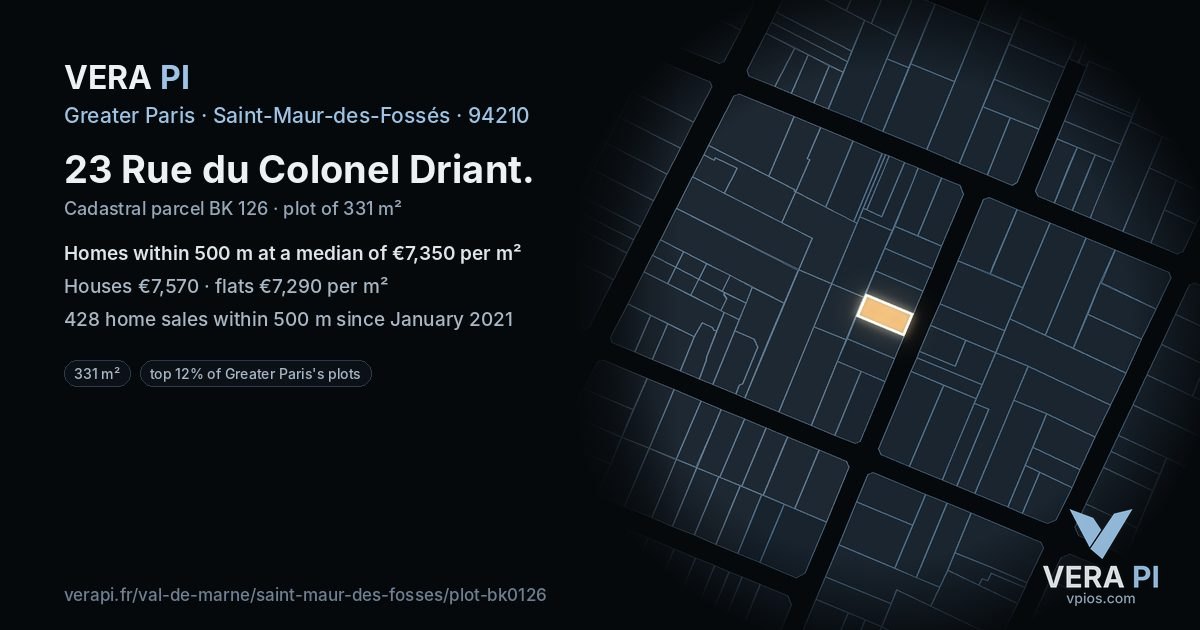 23 Rue du Colonel Driant, Saint-Maur-des-Fossés at night – the plot lit, the parcels around coloured by the prices near them